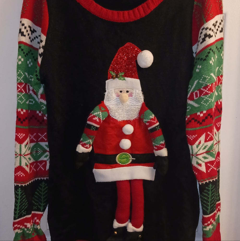 3D Santa Christmas Sweater Long Tunic Dress Women's M Ugly Sweater Party